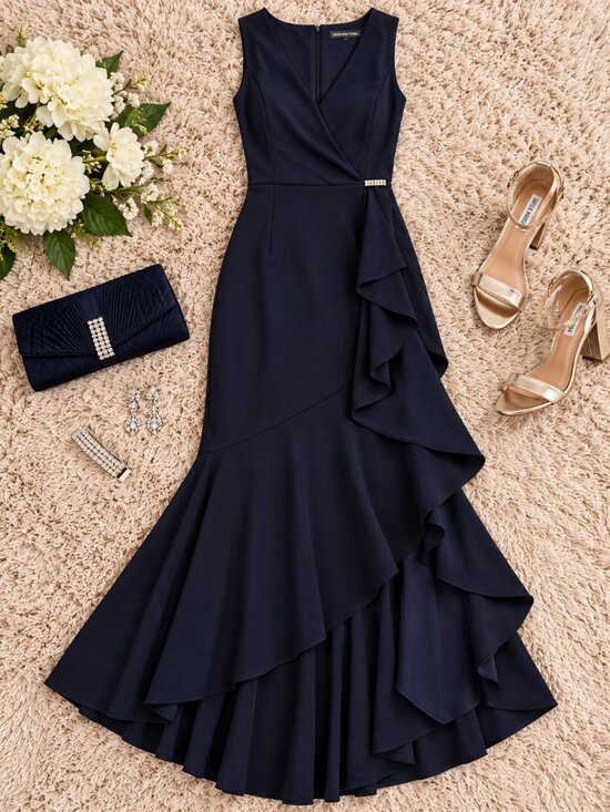 Adrianna Papell Dresses & Skirts - Adrianna Papell Midnight Navy Ruffle High Low Formal Gown Dress Size 8 NWT